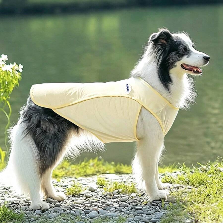 Ropa para mascotas, chaleco de malla ligera y fresca transpirable para verano, para Border Collie/Golden Retriever perro mediano a grande - Amarillo - Ver 1