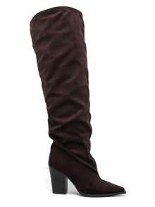 Bottes Cuissardes Drapées à Bout Pointu Et Talon Évasé – L'Élégance Graphique - Brown 2573A-1 - View 4