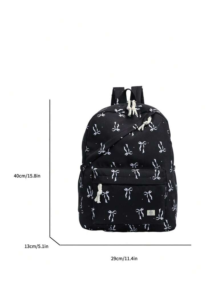 1pc Back To School Bow Pattern Backpack, Large Capacity Student School Bag With Laptop Compartment, Adjustable Shoulder Straps, Casual Lightweight Travel Backpack, Perfect For Girls/Teens/Students/Graduates, Suitable For Daily Use, Outings, Travel, School And Back To School Season - Multicolor - View 3