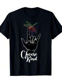 Camiseta de algodón estampada a para hombres, de manga corta, cuello redondo, top casual y versátil para primavera y verano, camiseta de fondo de esti - Schwarz - Übersicht 1