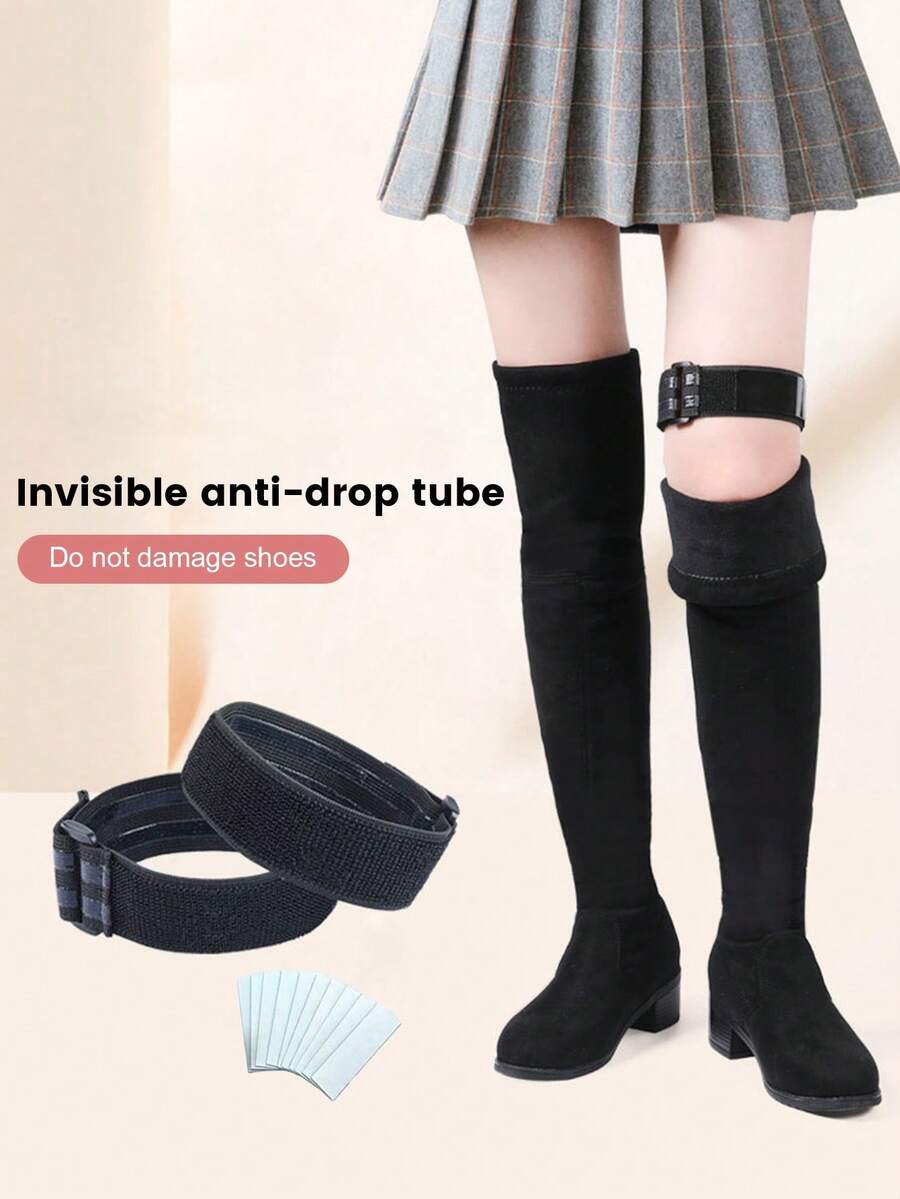 1 Set Anti-Slip Anti-Drop Boot Lace Buckle Women's Invisible Fixed Hook And Loop Shoe Accessories Suitable For Over-The-Knee Boots, Tall Boots, Long Boots, Etc. - Black - View 1