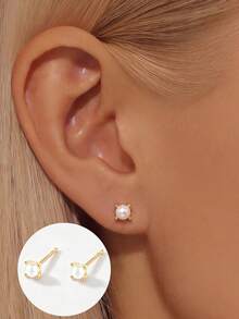 1 paire de boucles d'oreilles à tige en argent sterling S925 avec mini perle, style minimaliste Ins, design classique français, élégant et luxe léger, style dame raffiné et personnalisé, bijou d'oreille de niche haut de gamme, accessoire polyvalent pour le travail, les rendez-vous et la mode esthétique douce, cadeau - perle - Voir 7