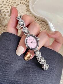 1件女款金色/綠色手錶版本，簡約新款小錶盤，大氣時尚優雅百搭，石英手錶適合日常佩戴 - 銀色 - 查看 4
