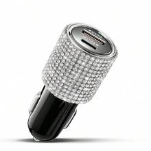 1pc Sparkling Rhinestone Car Charger, Fast Charging USB A/C Type Car Phone Charger, Diamond Adapter, Compatible With 3-In-1 Fast Charging For Car, Retractable Data Cable, Supports Phones, Dashcams, GPS And More, Handmade, Ideal Gift For Men And Women On Holidays/Birthdays - Multicolor - View 43