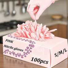 100pcs Pink Powder-Free Nitrile Gloves, Latex-Free, Disposable Protective Gloves, Beauty & Nail Art Tools, Durable Household Cleaning Gloves, Suitable For Hair Dyeing, Tattooing, Machine Maintenance And Cleaning, Multi-Purpose Hand Protection, Kitchen Essential (Bagged) - 100 pink ones - View 3