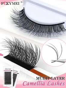 FOXYMEI Ekstensi Bulu Mata Camellia Efek 3D Multi-Layer LC/LD Gaya Wild Volume 8-15mm Tipis & Lembut Ketebalan 0,07mm Kipas Bulu Mata Siap Pakai Auto-Bloom dalam Baki Campuran Ramah untuk Pemula Gaya Suasana Liburan Salon - LD - View 2