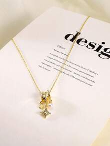 1pc Elegant New Faux Pearl Starburst Necklace Pendant Multi-Layer Integrated Versatile Star Collarbone Chain Jewelry For Women Daily Wear And Party - Multicolor - View 5