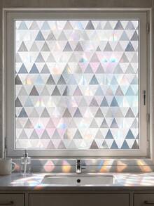 1 Roll 44.5cm Wide Glue-Free Static Cling Window Film, Geometric Frosted Privacy Glass Door Sticker, Translucent Anti-Peep, Sunlight Refraction Rainbow Effect, Office/School/Home/Bathroom/Bedroom/Vanity Anti-Peep Window Film - Multicolor - View 13
