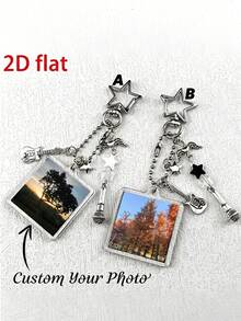 Personalized Photo Keychain With Custom Picture, Cross Heart Charm Keyring, Couple Memorial Gift, Acrylic Keychain For Women Men - Multicolor - View 10
