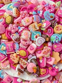 50 pezzi Charms 3D per arte di unghie a forma di torta dolce, mix di dessert rosa e caramelle in resina con strass, decorazioni kawaii carine per unghie, accessori fai-da-te per manicure, stile casuale - Multicolore - Visualizzare 3