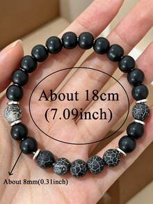 Men's Retro Matte Black Onyx Bracelet, Confidence, Protection, Suitable For Daily Wear Fashion Jewelry Accessory For Him Birthdays And Holidays - Multicolor - View 4
