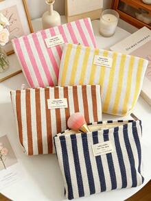 Colorful Strip Makeup Bag Women's Canvas Makeup Clutch Pouch Portable Zipper Cosmetics Bag Travel Toiletry Bag Ins Style Bags And Purses For Women - Multicolor - View 2