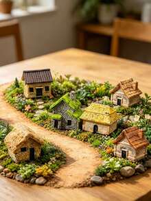 6pcs Miniature Landscape Houses, Mini Villa Resin Figurines, Thatched Cottage Micro Landscape Decor, Suitable For Model Landscape Architecture, Desktop Terrain, Gardening DIY Fairy Garden, Bonsai Succulent Decoration And Glass Container Flower Pot Decoration - Multicolor - View 5