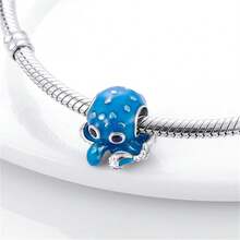 1 Stück Meerjungfrau Strandstil S925 Sterling Silber hypoallergen Ozean Muschel Quaste Oktopus Seestern Schildkröte Perlenarmband, geeignet für Originalarmband, Damen DIY Schmuckherstellung, Geburtstagsgeschenk - Blau - Übersicht 2