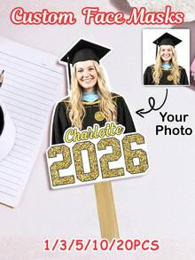 1/3/5/10/20pcs Customized Graduation Photo Fan, Personalized Photo Glitter Name Fan, Bachelor's Gown, Graduation Ceremony Decoration, Back To School Gift Photo Booth Prop For Teen - Multicolor - View 2