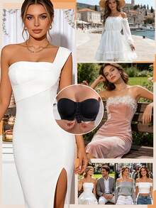 Front Closure Strapless Push-Up Bra, Seamless Wire-Free Support Black Bandeau, Invisible Comfortable Thick Padded Bra, Suitable For Cold Shoulder Outfits - Black - View 4