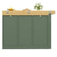 Isla de cocina multifuncional con tablero extensible, encimera convertible, estantes ajustables 360°, estante para aperitivos, cierre magnético y amplio cajón. Diseño moderno, color blanco. - Verde - Ver 8