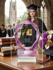 1pc Customized Acrylic Trophy, Elegant Geometric Aurora & Marble Design, High-Definition Full-Color Printed Logo & Text, Suitable For Corporate Awards, Employee Recognition, Office Display & Inspirational Desk Decor, Premium Gift For Executives, Managers And HR Teams - Multicolor - View 8