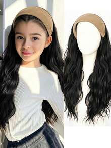 Perruque demi-perruque synthétique 24 pouces avec bandeau, cheveux ondulés volumineux, accessoires capillaires pour enfants - Multicolore - Voir 12