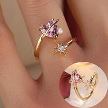 1pc Heart Star Asymmetric Open Thin Ring, Shiny Gold Smooth Band, Delicate Niche Jewelry For Young Women - JZ23713 - View 7
