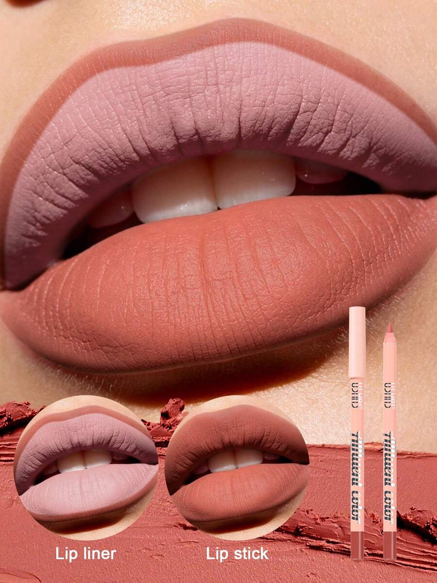 Delineador de labios mate e impermeable USHAS, 8 colores, fórmula amigable con la piel, color de larga duración, delinea y rellena los labios - #12 Melocotón Nude - Ver 1