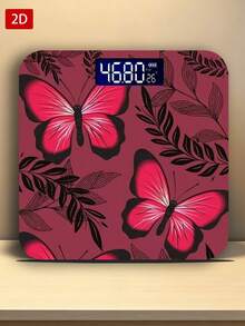 1pc Bathroom Scale, Red Butterfly And Black Leaf Pattern, Suitable As Holiday Gift - A - View 3