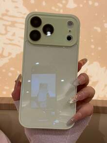 奢華純色亮面玻璃手機殼，相容 iPhone 17 Pro Max 16 15 14 13 12 11 Pro Max，鏡頭保護，極簡純色可愛優雅手機殼，相容 iPhone 17 Pro Max 16 Pro Max 17 Pro 15 Pro Max 14 Pro Max 13 Pro Max - 果綠色 - 查看 2
