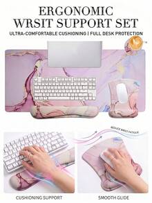 Alas Mouse Game, Alas Meja Besar, Alas Meja Lucu, Set 4-in-1 XXL Alas Mouse + Gelang Keyboard + Gelang Mouse + Tatakan Gelas dengan Alas Meja Ergonomis Cocok untuk Komputer Desktop Kantor Rumah, Tekstur Marmer - View 6