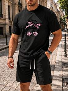 Men Urban Graphic Print T-Shirt Cotton Tee - 黑色 - 查看 1