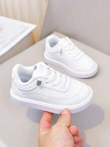 Boys Girls Classic Versatile PU White Sneakers Baby Walking Shoes Suitable For All Seasons - White - View 6