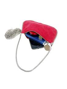 Handmade Chain-Strap Multi-Use Multi-Function Silver-Tone Metallic Baguette Shoulder Handbag Crossbody Bag - Red - View 6