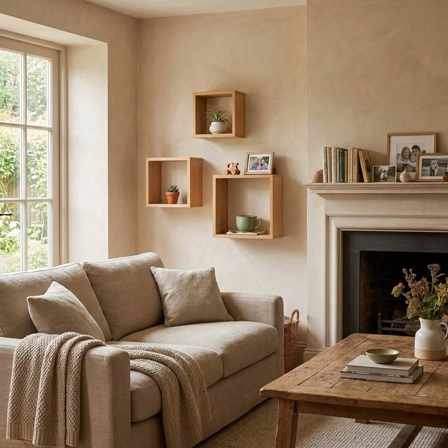 25x25cm White Wood Square Wall Shelf, Wall-Mounted Display Storage Rack For Living Room Bedroom Office Decor - A - View 1