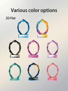 1pc Customized Acrylic Trophy, Elegant Geometric Aurora & Marble Design, High-Definition Full-Color Printed Logo & Text, Suitable For Corporate Awards, Employee Recognition, Office Display & Inspirational Desk Decor, Premium Gift For Executives, Managers And HR Teams - Multicolor - View 10