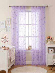 1pc Purple Butterfly Mesh Curtain, Polyester Curtain Valance, Butterfly Birthday Decoration, Home Decor, Room Decor, Suitable For Living Room, Kitchen, Bedroom, Study, Dining Room, Gallery, Cafe (Curtain Rod Not Included) - Purple Butterfly - View 4