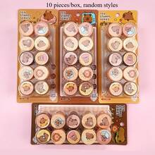 正版水豚印章 10入/盒 隨機款式 日常辦公用品 療癒藝術感 萬聖節聖誕禮物 有趣學習工具 完美禮物 - 彩色 - 查看 10