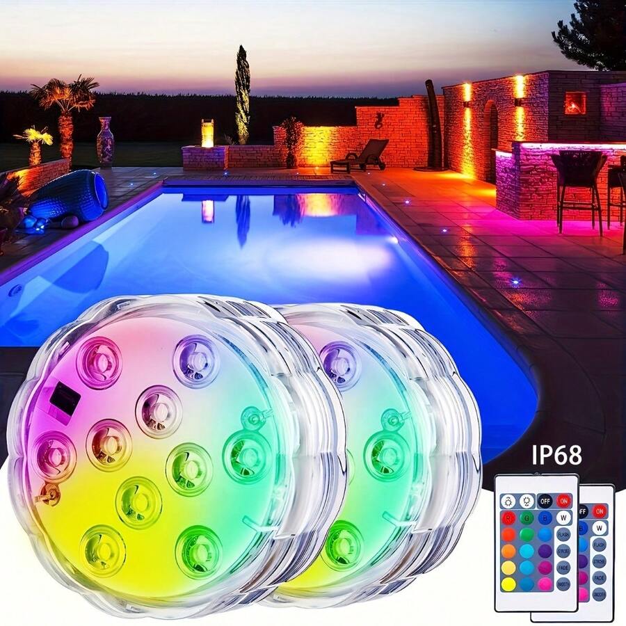 10 LED Pool Lights, Remote Control Color Changing Pool Atmosphere Lights, Waterproof RGB Ambiance Lighting For Pond, Swimming Pool, Aquarium, Bathtub - Suitable For Wedding, Fountain, Holiday Party - 多色 - 查看 1