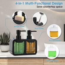 4-In-1 Kitchen Soap Dispenser Set - Dual Pump Hand Soap/Dish Soap Dispenser With Sponge Holder And Brush Holder, Practical Kitchen/Bathroom Soap Dispenser, Creative Kitchen Soap Dispenser, Kitchen Organizer, Countertop Soap Pump, Dish Soap Dispenser, Bathroom Soap Dispenser, Sink Organizer, Refillable Soap Bottle, Soap Container, Kitchen Accessories, Bathroom Accessories, Home Storage, Modern Home Decor, Spring Decor, Back To School Decor - Black - View 3