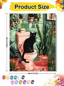 Black Cat And Succulents In Bathroom DIY Digital Oil Painting, Adult Home Decor Holiday Gift - Sets - View 8