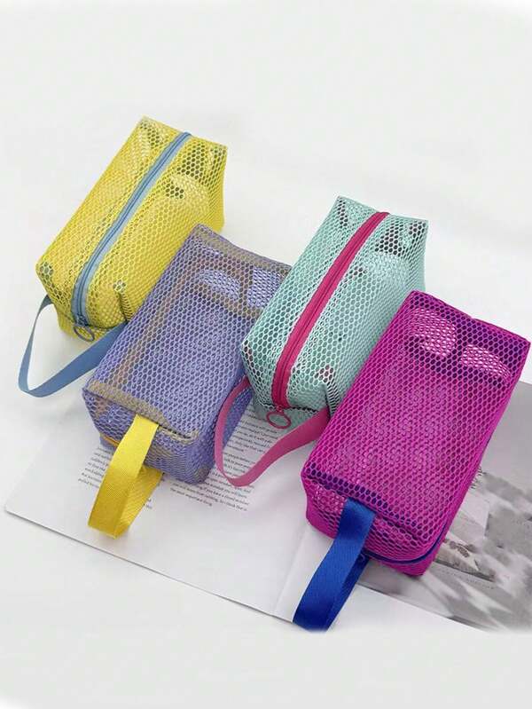 1 pièce Sac de toilette en maille octogonale, sac de rangement de voyage grande capacité, organisateur de plage transparent