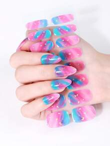 16pcs Pink Gradient Semi Cured Gel Nail Strips,Cheerful Cute Summer UV Gel Nail Wraps, Salon Quality, Requires UV Lamp, Perfect For Ladies Holiday Trips And Porm DIY Nail Art Stickers - Pink - View 3
