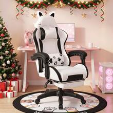 OYAJIA Racing Style Gaming Chair Ergonomic Computer Chair Office Chair Desk Swivel Chair Adjustable Reclining Footrest Cushion White - Black and White #2 - View 3