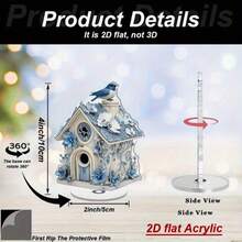 2D Plano, 1 peça Casa de Pássaros Giratória em Acrílico para Decoração de Secretária - Design Intrincado Azul e Branco com Acentos Florais, Base Rotativa 360°, Adequado para Uso Interior/Exterior, Sem Necessidade de Eletricidade, Perfeito para Escritório em Casa e Áreas de Relaxamento, Decoração de Pássaros, Decoração Interior/Exterior, Casa de Pássaros Decorativa, 2D Plano - A - Ver 3
