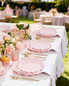 20Pcs Elegant Pink Plastic Plates - Choice Of 10inch" Dinner Or 7.5" Dessert Size - Heavy Duty Disposable Plates For Brunch, Tea Parties & Girls Birthdays  Weddings Party Outdoor Picnics Dishwasher - 粉色 - 查看 11