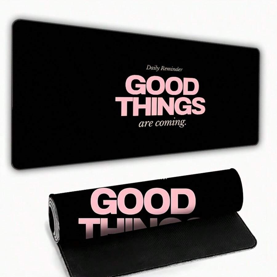 1pc XXL "Good Things Are Coming" Desk Mat-Large Gaming Mouse Pad, 2MM Thick Rubber Base,Non-Slip Bottom,Stitched Edges, Mooth Surface, Office Desk Accessories, University Essentials, Dorm Room Study Mat, Laptop Desk Protector - Multicolor - View 1