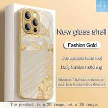 HoBa case 1件金框金條紋大理石紋手機殼，鋼化玻璃手機殼，適用於 iPhone 18、17 Pro Max，兼容 16 Pro Max、15 Pro Max、14 Pro Max，韓式時尚趣味手機殼，適用於 iPhone 11/12/13/14/15/16/18 Pro Max Plus，優雅設計，男女通用，送給女友的聖誕節、秋季、生日理想禮物 - 混合色2 - 查看 6