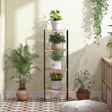 Freestanding Bathroom Shelf In Bamboo And Steel, 4 Tiers, 36.5 X 33 X 110 Cm, Natural Color - Natural Color - View 7