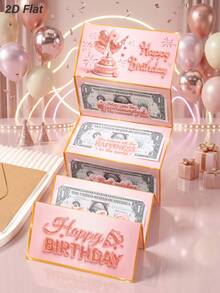 1 Set Tarjeta de Efectivo Plegable con Brillo Oro Rosa para Cumpleaños y Sobre, Diseño 3D de Letras con Pastel y Globo, Tarjeta de Efectivo para Cumpleaños, Regalo para Madre y Amigos, Broma y Regalo de Sorpresa de Cumpleaños, Fiesta de Cumpleaños con Tema Rosa, Suministros para Fiesta de Cumpleaños - rosa - Ver 5