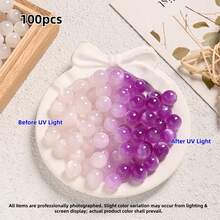 100/200pcs 6/8/10mm UV Color Changing Acrylic Beads,Abacus Beads,,Round Hole Loose Beads For Jewelry Making,DIY Necklace,Bracelet,Phone Charms,Keychain,Shoe Charms,Car Hanging Crafts,Spark Your Creativity - Multicolor - View 14