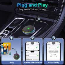 2-In-1 Wired To Wireless CarPlay Adapter, Round Colorful Light Car Connectivity Box, Supports Wireless Android Auto, Plug And Play, Compatible With All Apple And Android Models, Universal Car Navigation And Music Playback Receiver - A - View 4