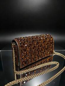 Amorya Túi cầm tay hình vuông đính đá toàn bộ, túi đeo vai nữ, túi clutch phong bì cho váy cưới, túi xách, túi tiệc tinh xảo, ví lấp lánh - Cà phê - Xem 6
